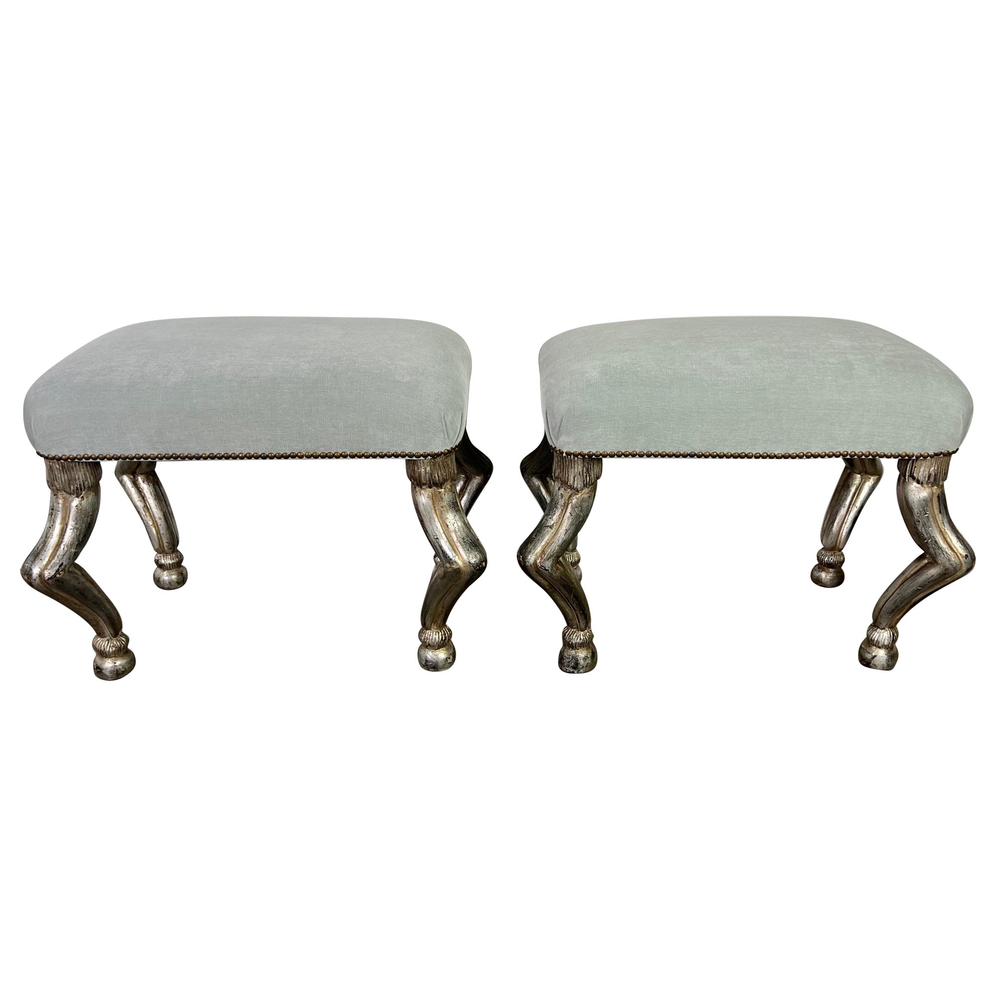 Pair of Benches w/ Silvered Antelope Legs 