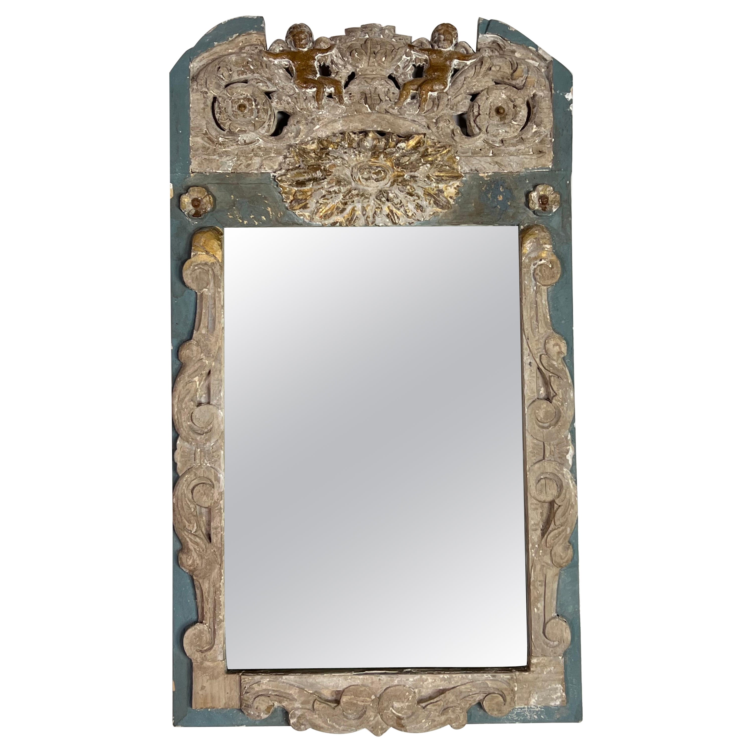 Italian Painted Carved Trumeau Mirror C. 1900's For Sale