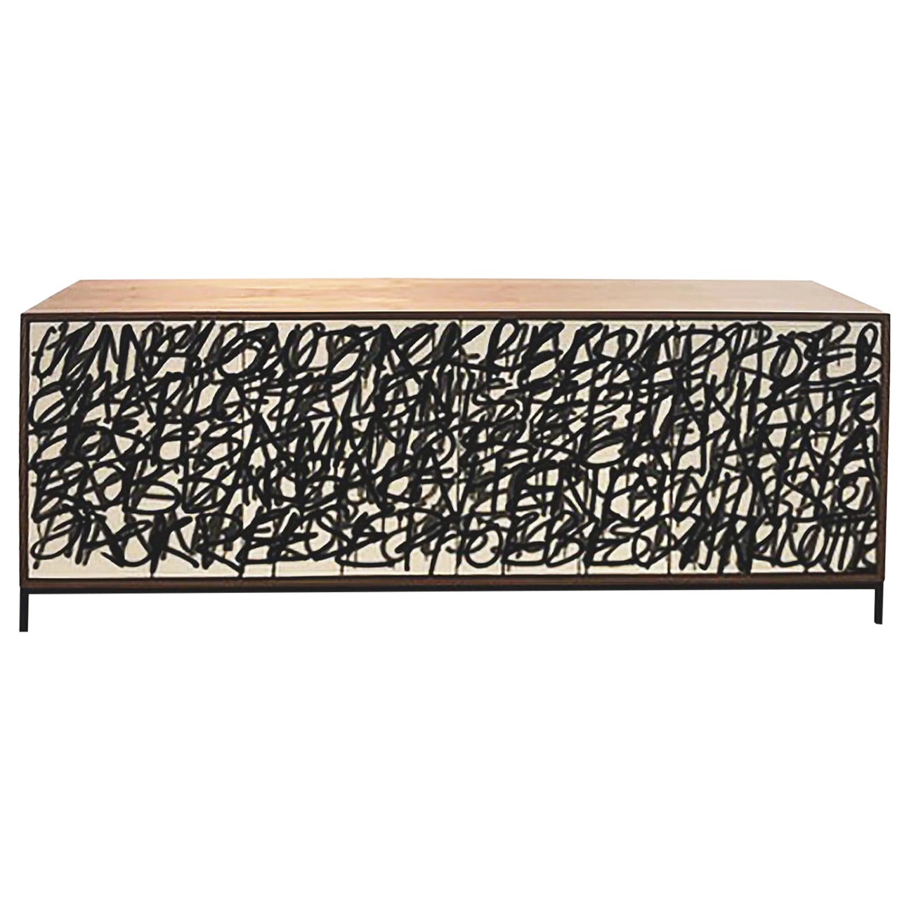 Say It Again graffiti credenza by Morgan Clayhall, mix media artwork on doors For Sale