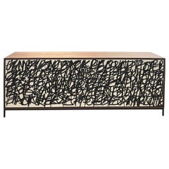 Say It Again graffiti credenza by Morgan Clayhall, mix media artwork on doors