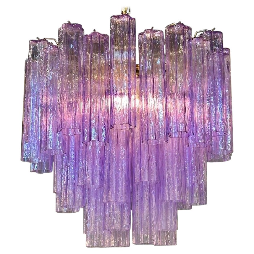 Modern Lavendel "Tronchi" Murano Glas Rohr Form Kronleuchter