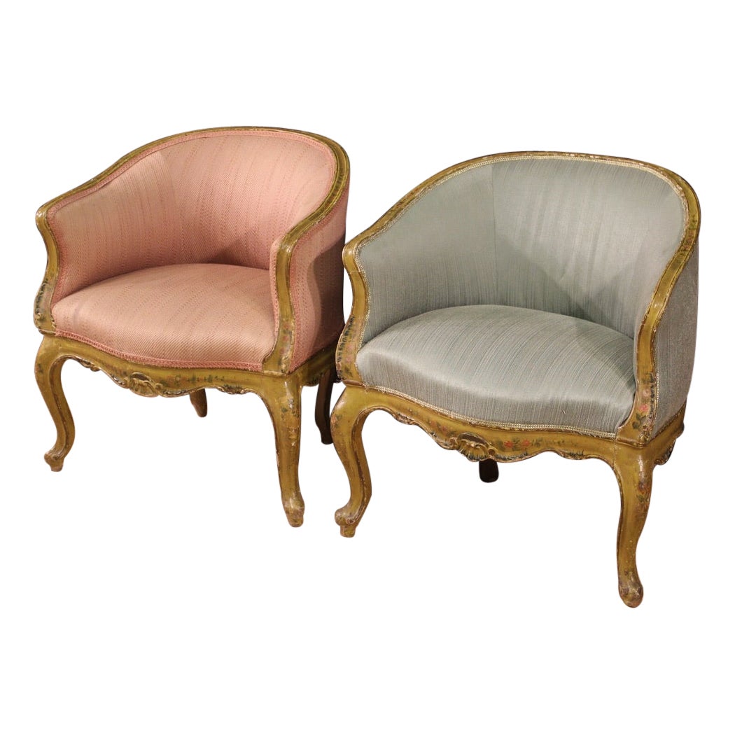 Pair of 20th Century Lacquered and Gold Wood Venetian Armchairs, 1950s
