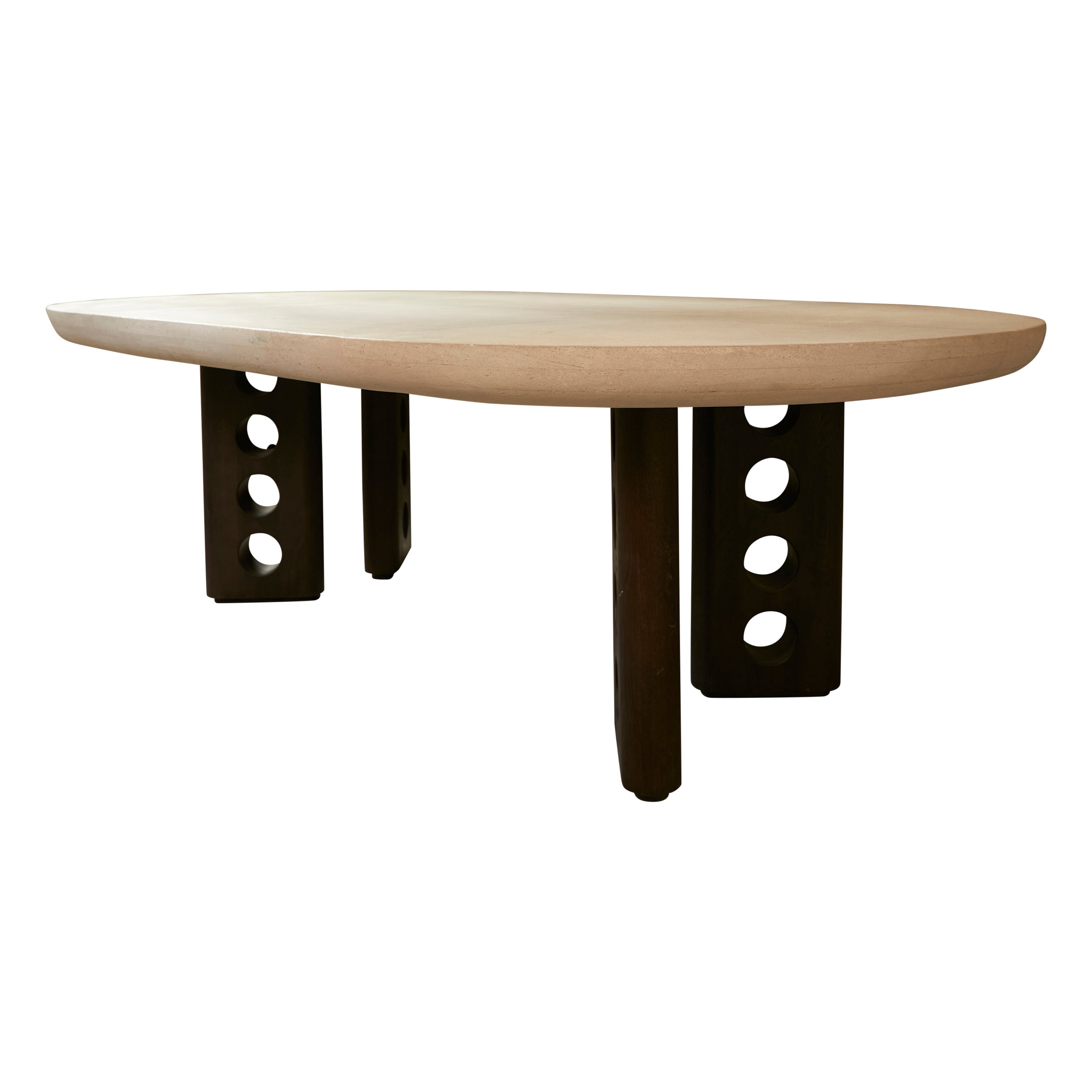 Sepúlveda dining table with natural stone and wooden culpted walnut legs For Sale