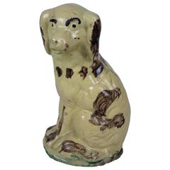 Early 19th Century Primitive American Yellow Ware Spaniel Still Bank 6