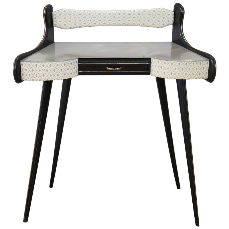Tavolo consolle italiano del Mid Century in Wood e piano in vetro