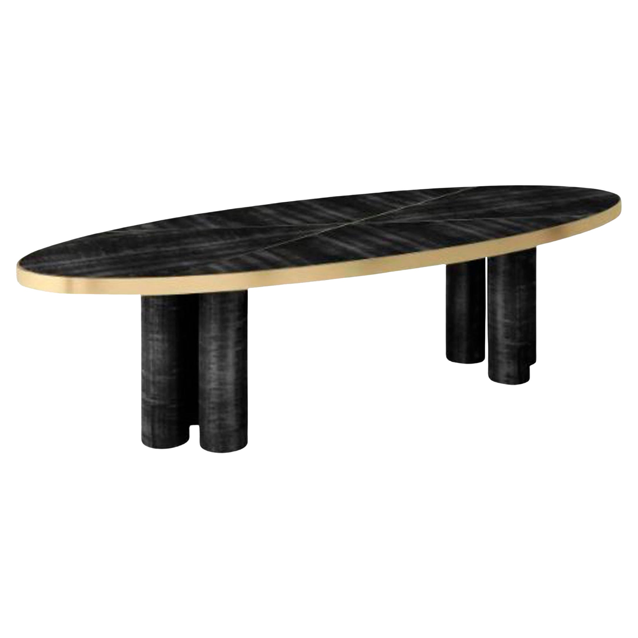 Ray Oval Dining Table, in High Gloss Frisé Grey Sikomoro Wood by Duistt For Sale