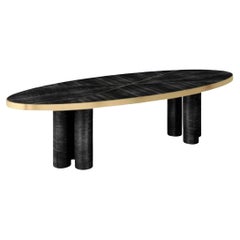 Ray Oval Dining Table, in High Gloss Frisé Grey Sikomoro Wood by Duistt
