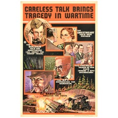 Affiche rétro originale de propagande contre la Seconde Guerre mondiale, « Careless Talk Tragedy Wartime »