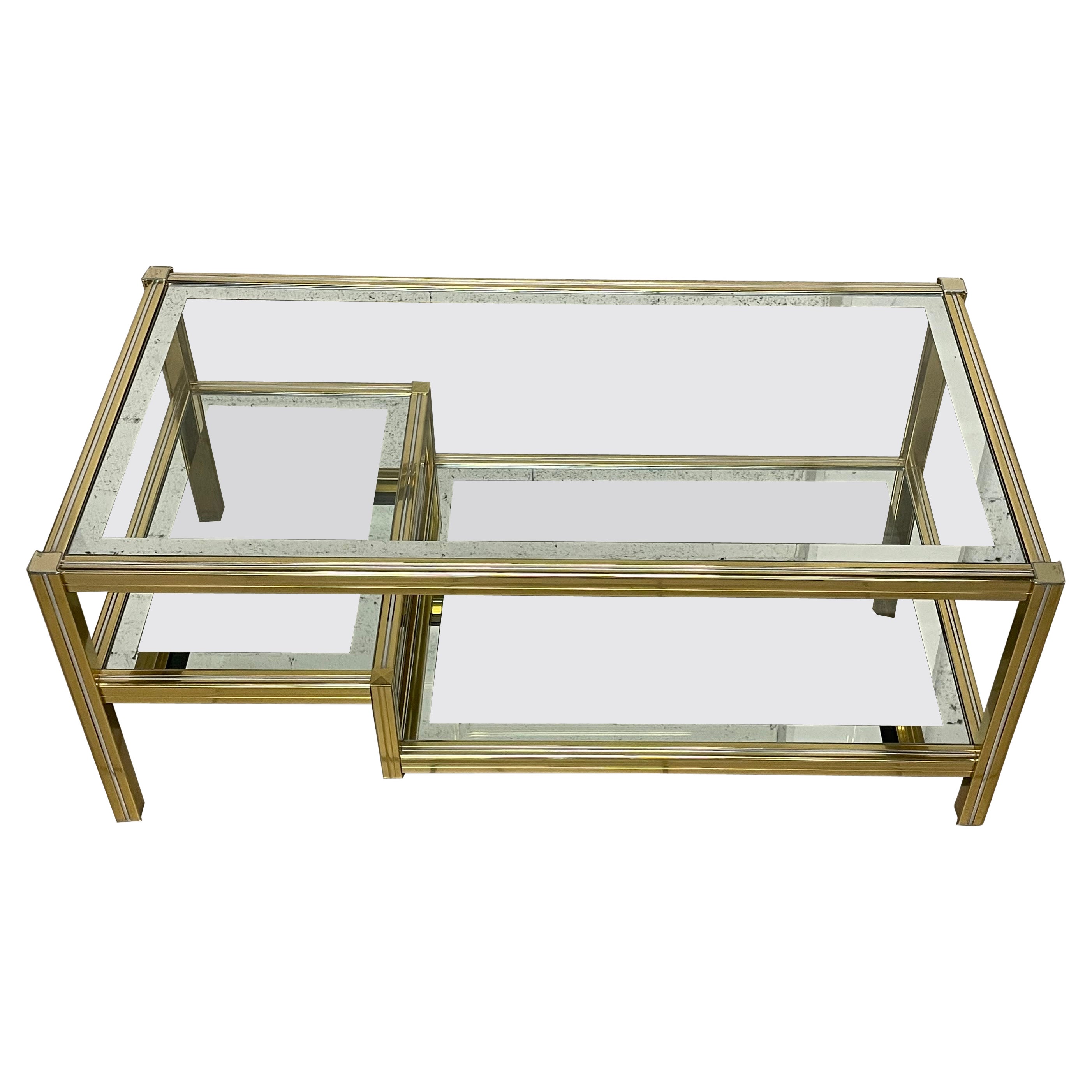 1970s living room glass and brass coffee table For Sale