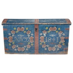 Antique Mid 19th century Swedish folk art hand painted pine coffer