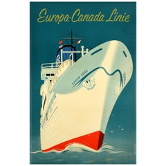 Original Vintage Travel Cartel Publicitario Europa Canada Shipping Line Dirksen