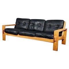 Vintage Bonanza Three Seater Black Leather Sofa By Esko Pajamies For Asko