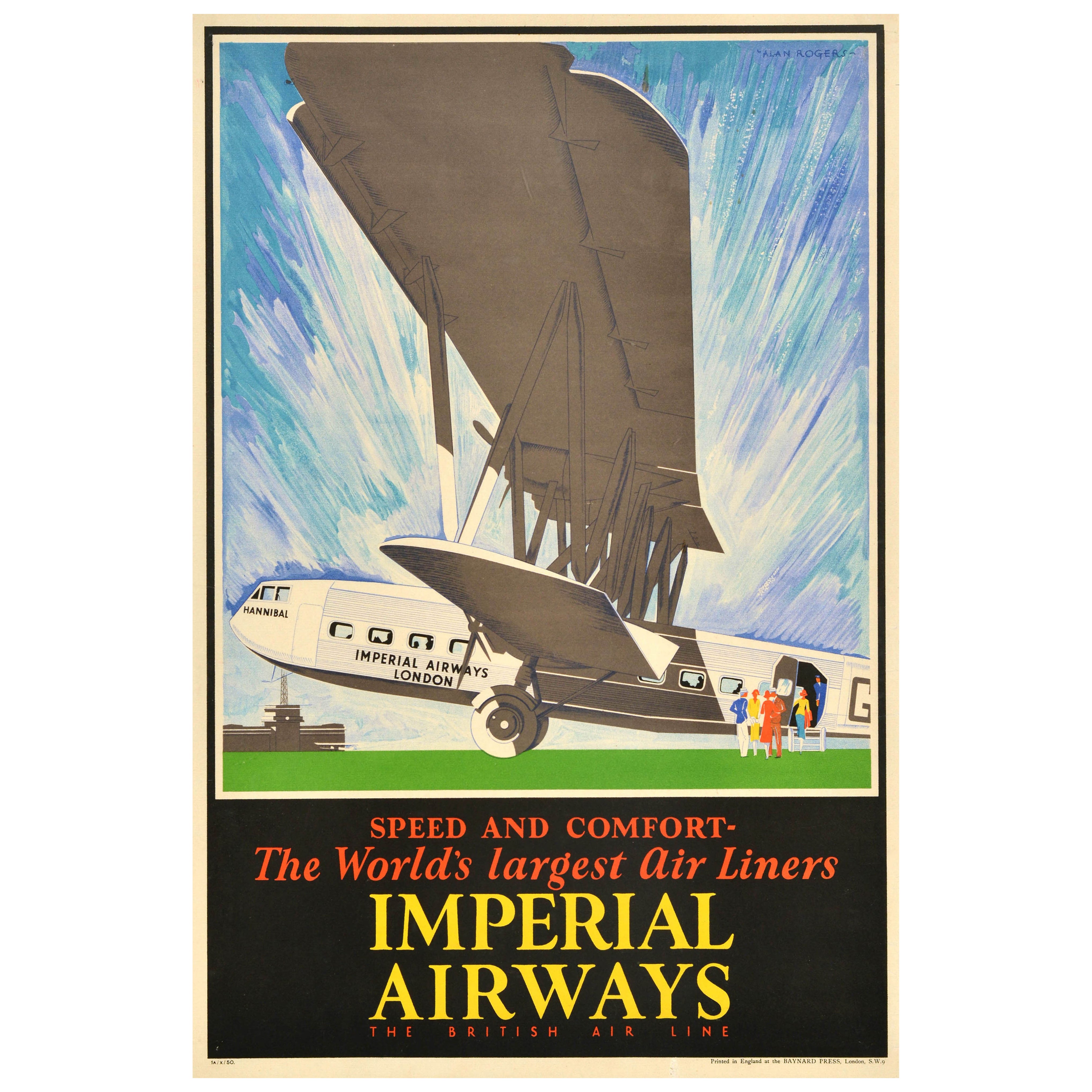 Affiche publicitaire d'origine de voyage Imperial Airways, la plus grande compagnie aérienne