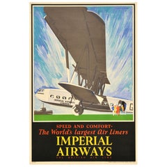 Original Used Travel Advertising Poster Imperial Airways Largest Air Liners