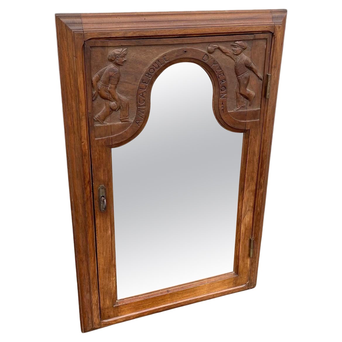French Carved Wall Mirror Boule Tournament Game Score Board Cabinet For Sale