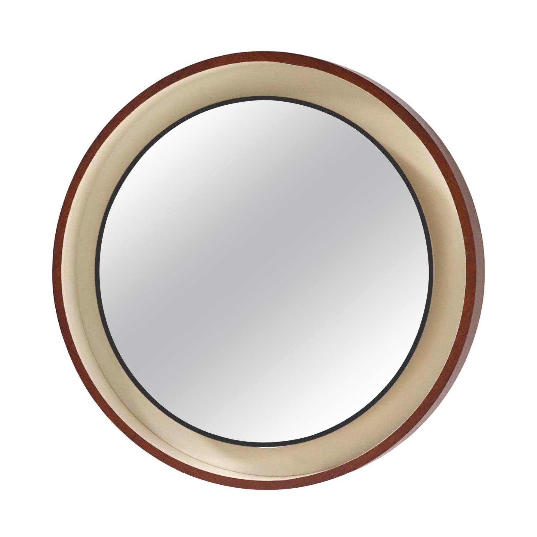 Grand miroir rond en bois avec éclairage, Italie, 1970 en vente