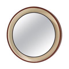 Grand miroir rond en bois avec éclairage, Italie, 1970