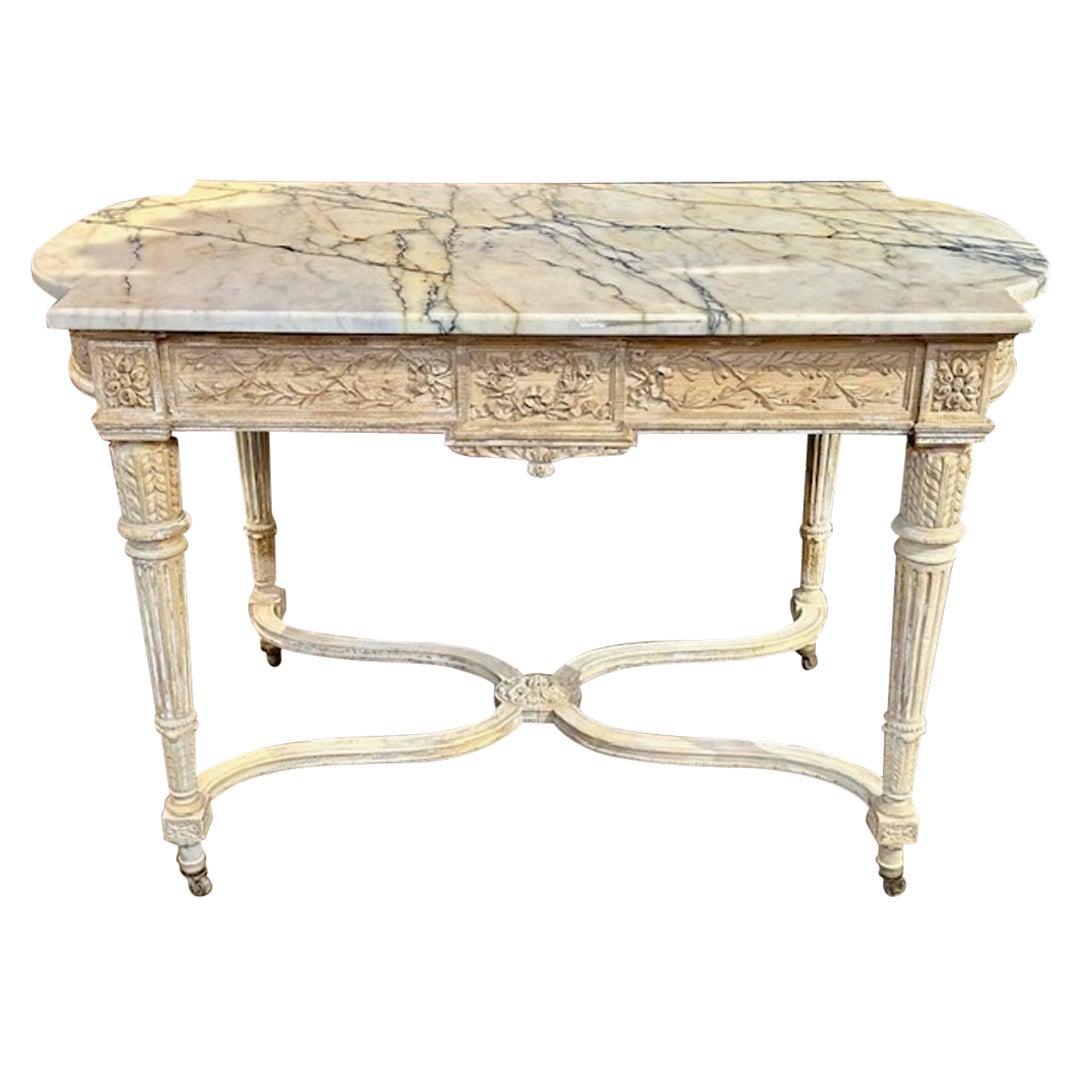 19th Century Louis XVI Carved and Bleached Center Table For Sale