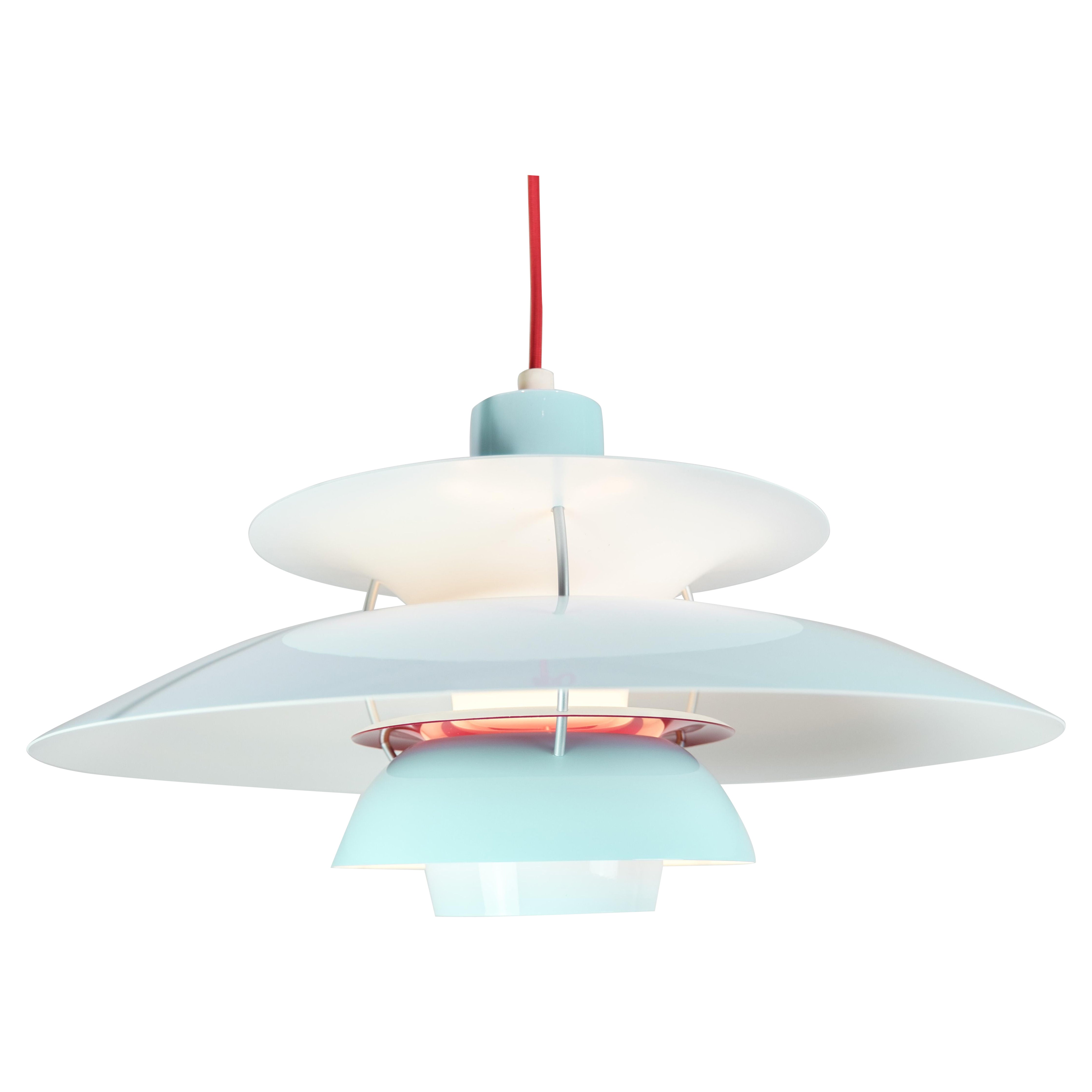 Ceiling Lamp Model PH5 In Baby Blue By Poul Henningsen Made By Louis Poulsen For Sale