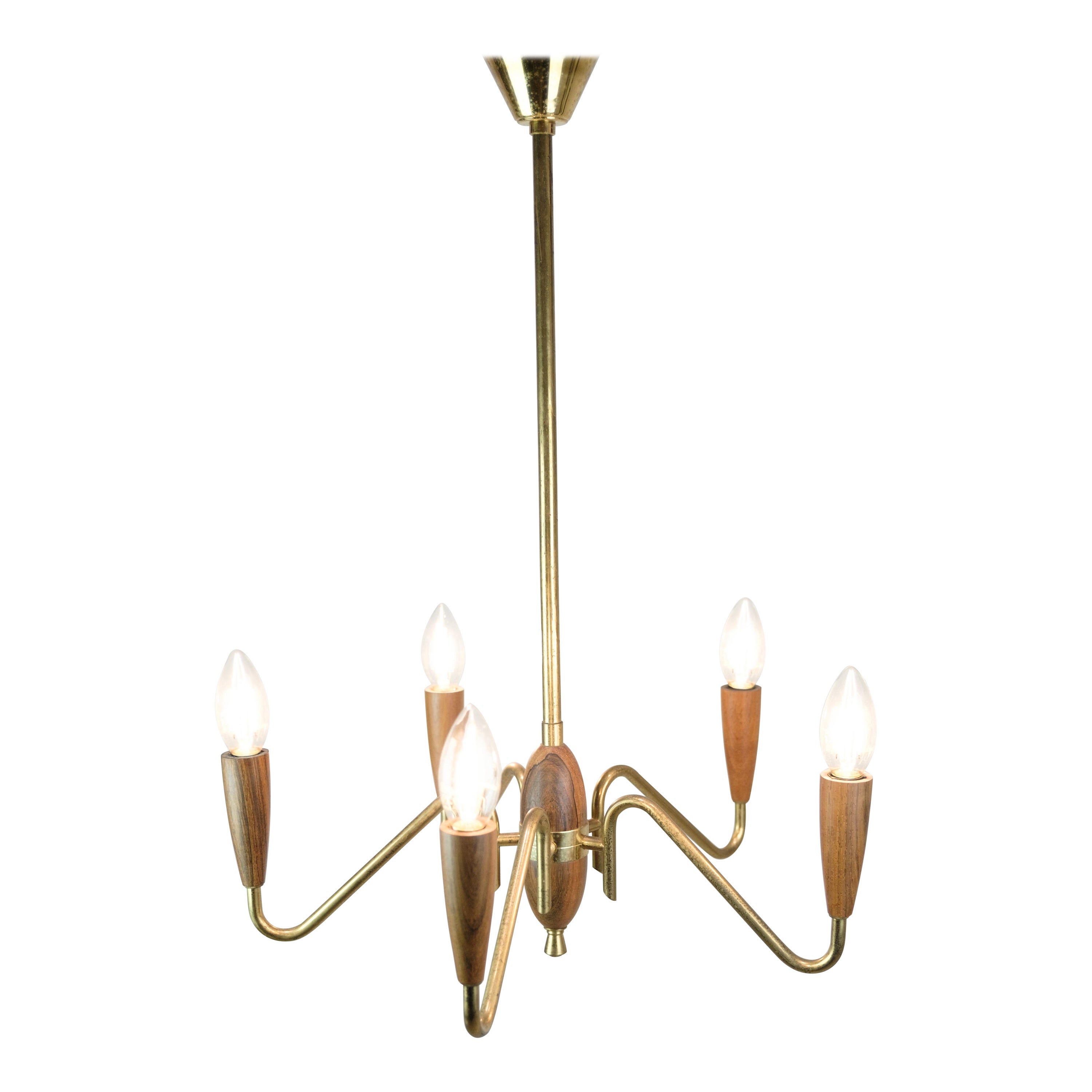 Chandelier Made In Teak & Brass From 1960s For Sale