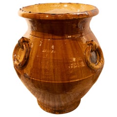 1970s Spanish Glazed Ceramic Vase with Handle Decoration 
