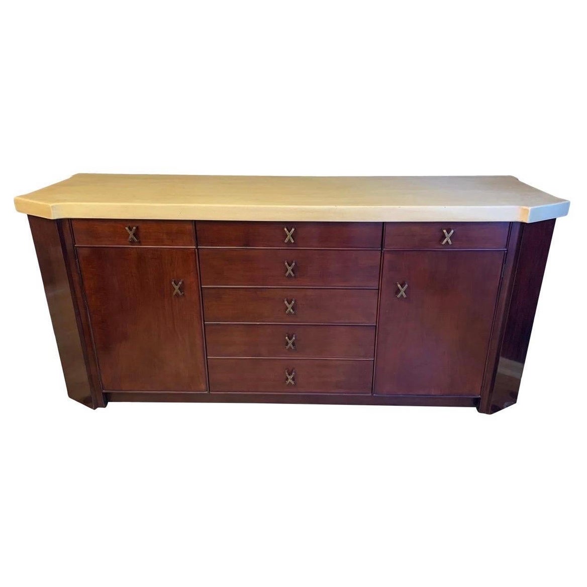 1950s Paul Frankl for Johnson Furniture Co. Cork and Mahogany Credenza Buffet For Sale