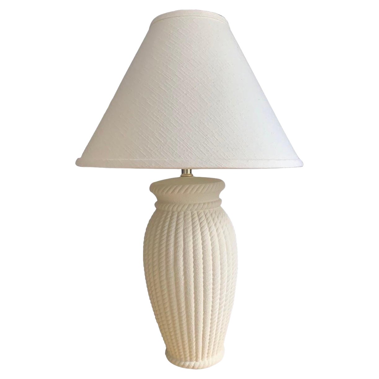 Vintage Postmodern White Ceramic Braided Rope Lamp With Shade For Sale