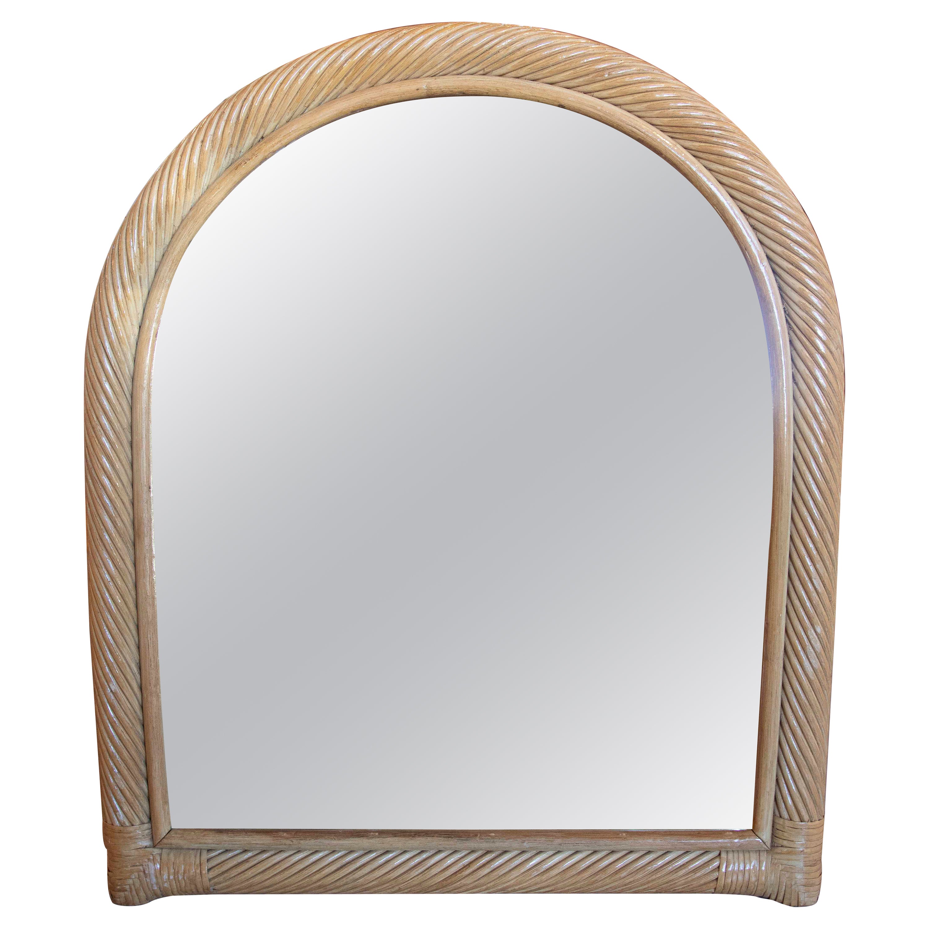 1980s Spanish Bamboo Wall Mirror with Arched Finish  For Sale