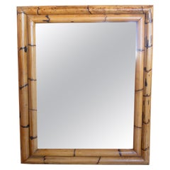 Vintage 1980s Spanish Bamboo Rectangular Wall Mirror 