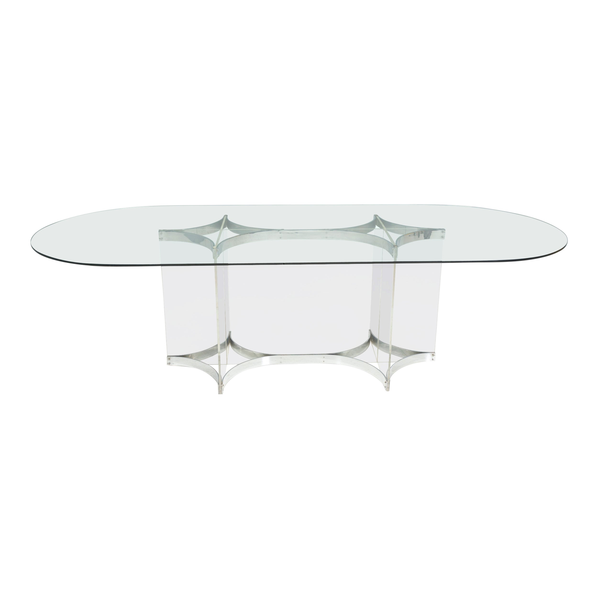 Mid Century Alessandro Albrizzi Large Dining Table, Glass and Chrome For Sale