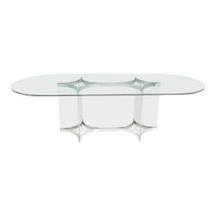 Retro Mid Century Alessandro Albrizzi Large Dining Table, Glass and Chrome