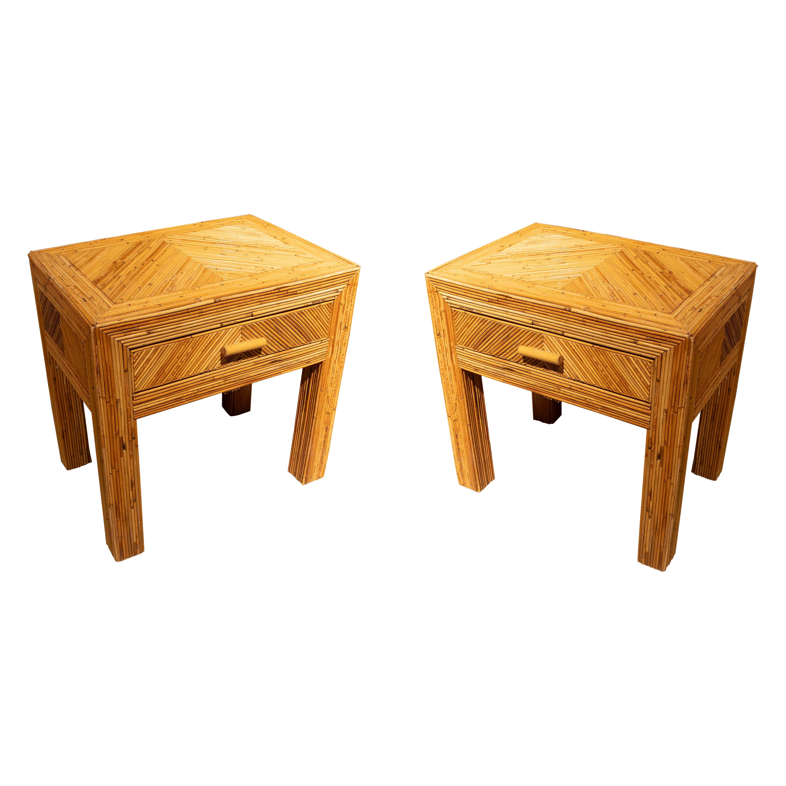 1980s Pair of Bamboo Bedside Tables with Drawers  For Sale