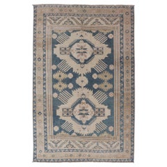 Blue Oushak Rug with Geometric Medallion Design  5' 5" x 8' 10"