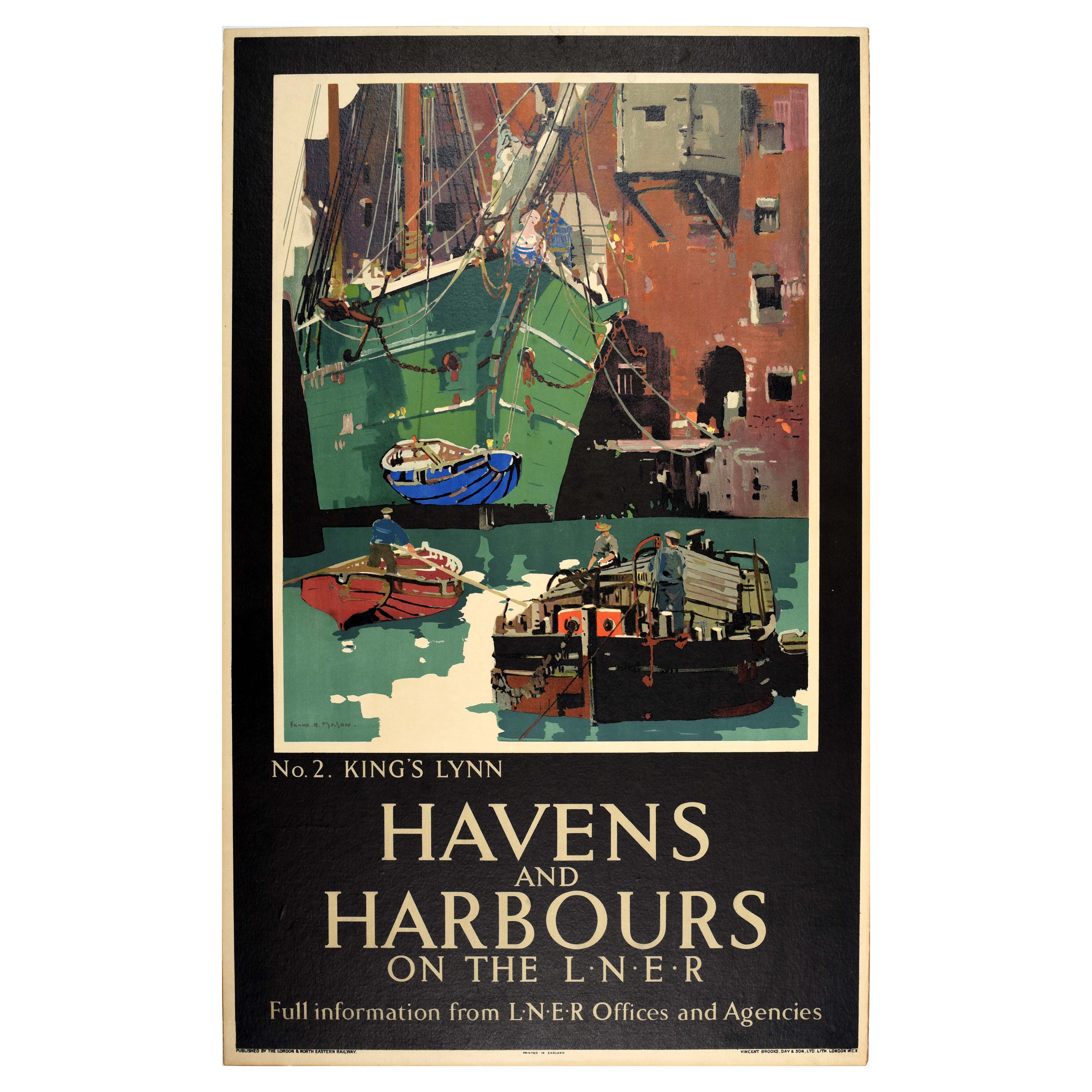 Original Vintage LNER Train Travel Poster Kings Lynn Norfolk Havens And Harbours For Sale