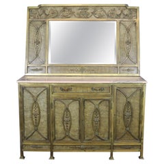 Antique Extraordinary Solid Bronze French Marble Top Directoire Sideboard with Mirror
