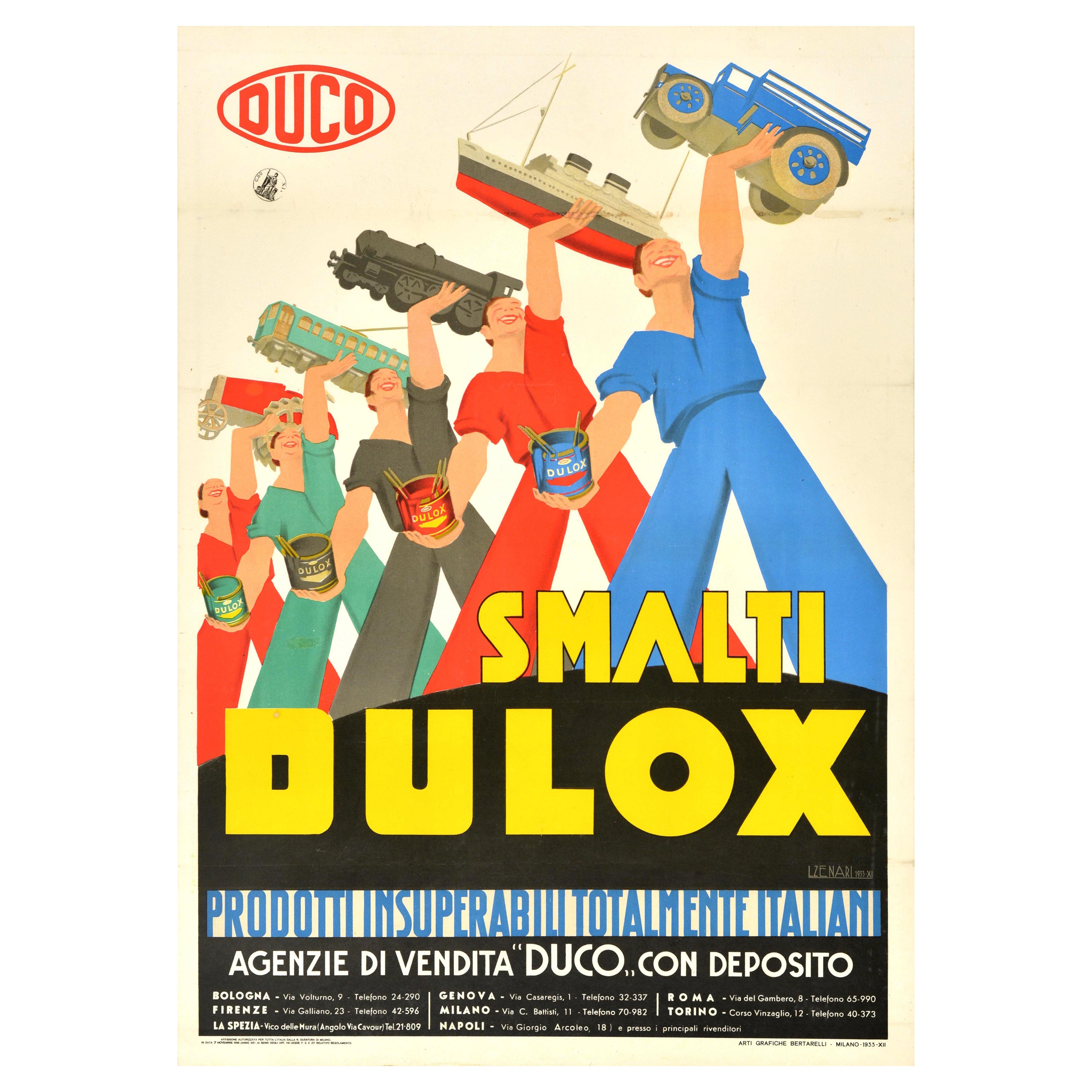 Affiche publicitaire vintage originale Duco Dulox Peinture à l'émail Italie Ducotone