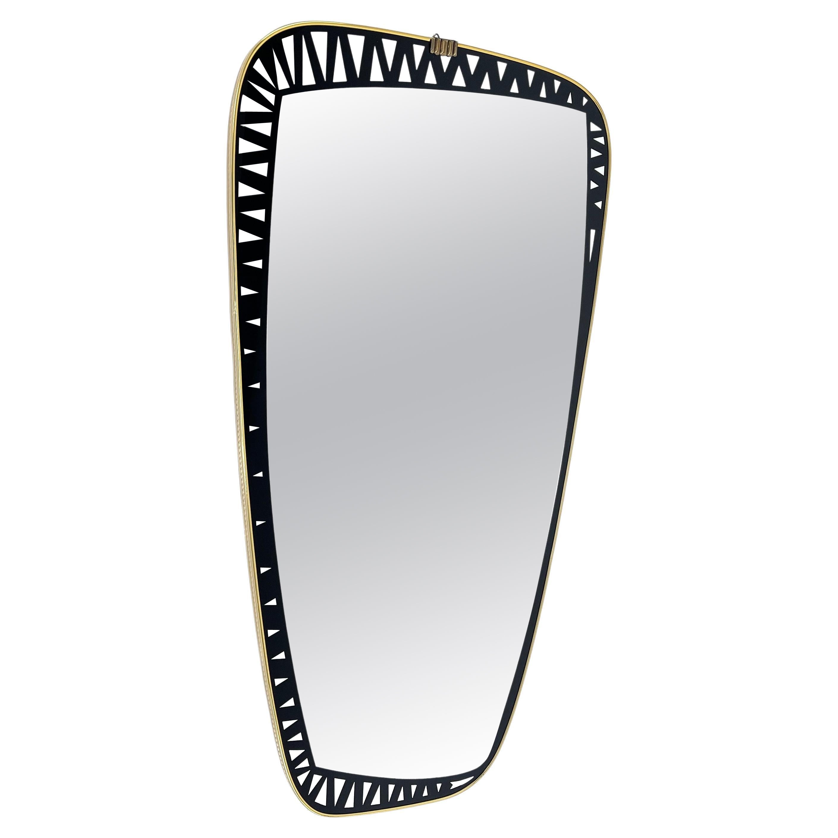 MID-CENTURY kidney mirror black gold wall mirrorr, 1950s For Sale