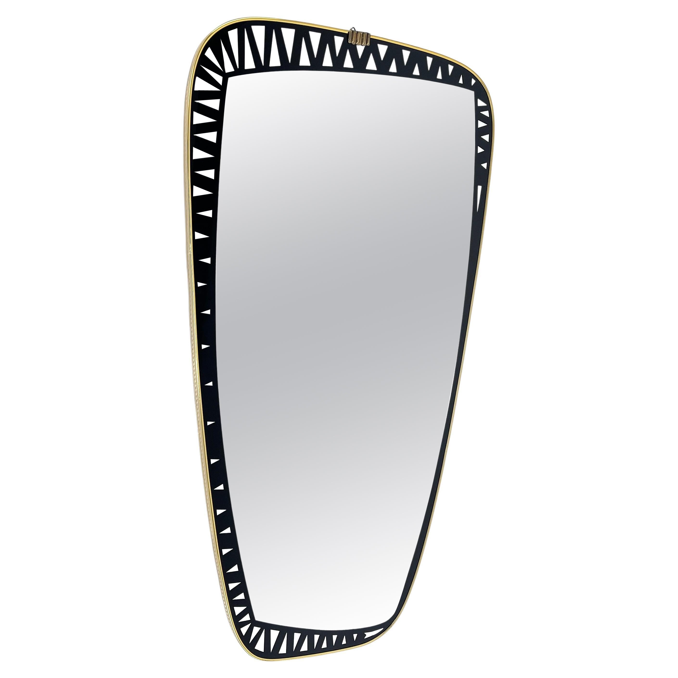 MID-CENTURY kidney mirror black gold wall mirrorr, 1950s