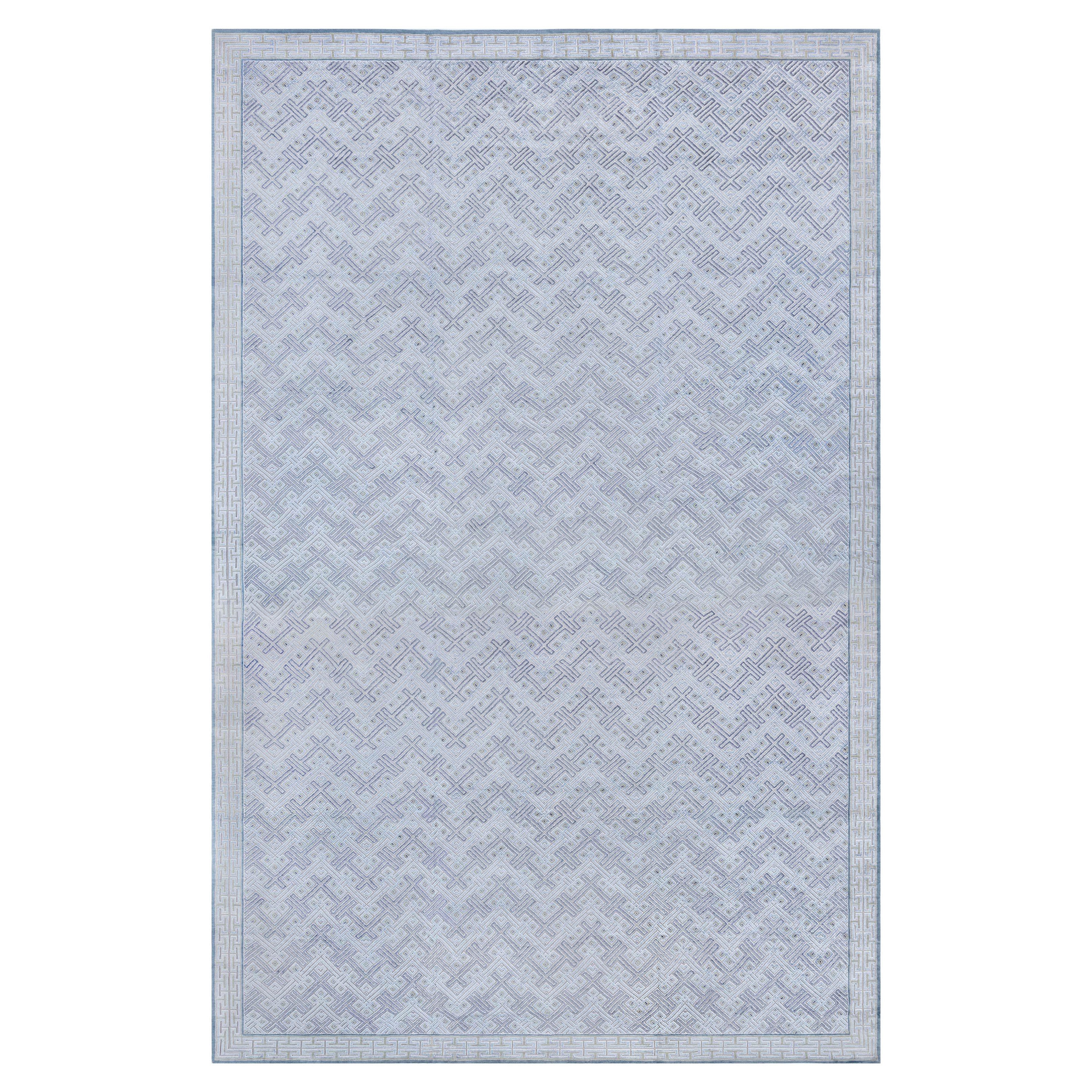 Contemporary Geometric High-Low Knotted Wool Silk Rug by Doris Leslie Blau For Sale