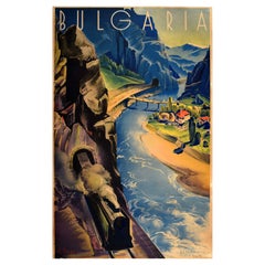 Affiche de voyage originale Bulgarie Balkans Angel Tilov Art Deco Bulgarie
