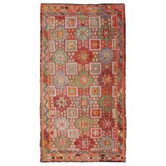 Tapis Kilim turc vintage avec motifs d'étoiles multicolores vibrants 5'5 x 10'6