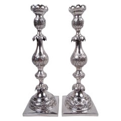 Paire de chandeliers classiques russes anciens en argent  