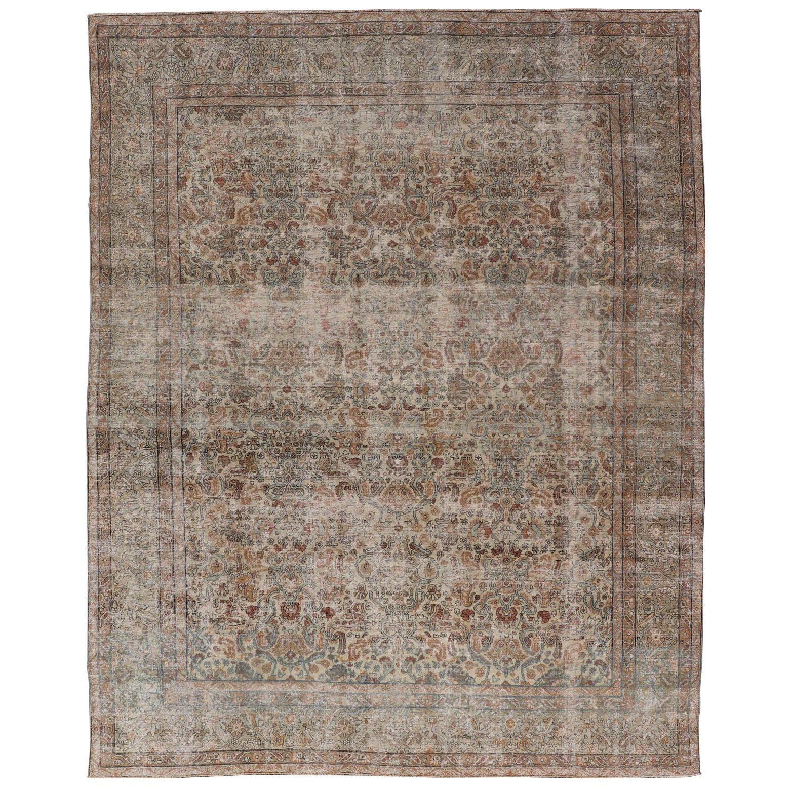 Antiker persischer Täbris Teppich mit floraler Eleganz 8'10 x 11'10