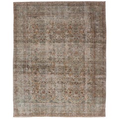 Antique Persian Tabriz Rug With Floral Elegance 8'10 x 11'10