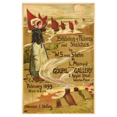 Original Antique Advertising Poster Wilfrid De Glehn Artwork Exhibition Goupil