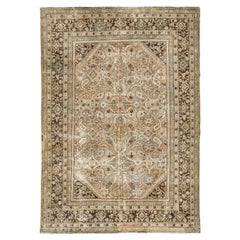 Room Size Vintage Mahal Wool Rug Allover Handmade In Beige 