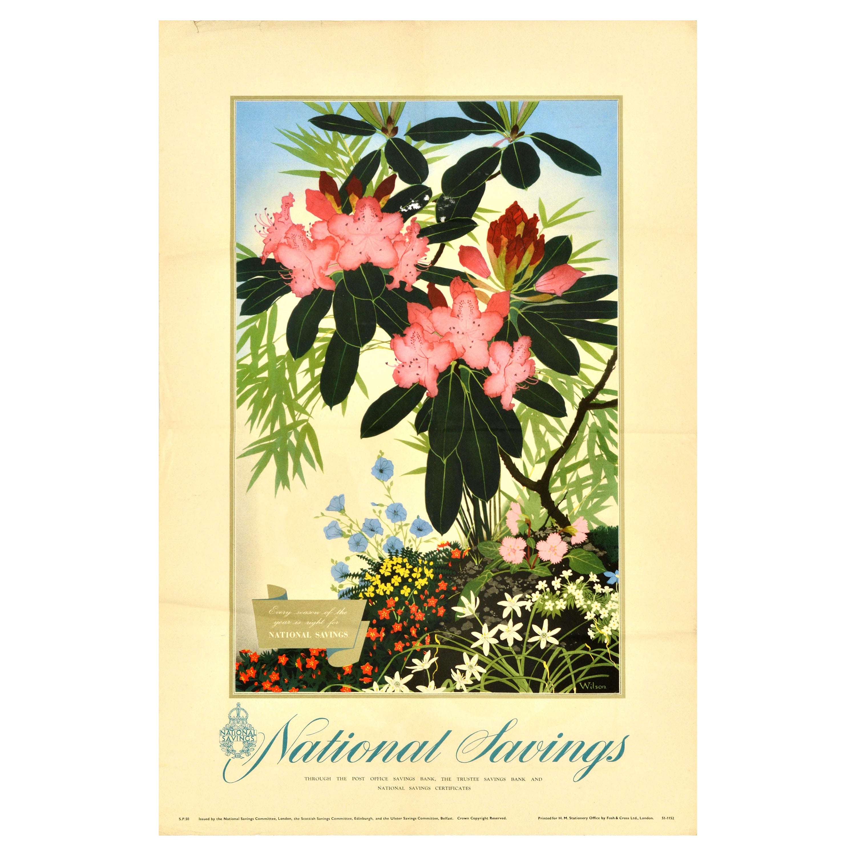 Original Vintage-Werbeplakat National Savings Season Of The Year, Blumen, Vintage im Angebot