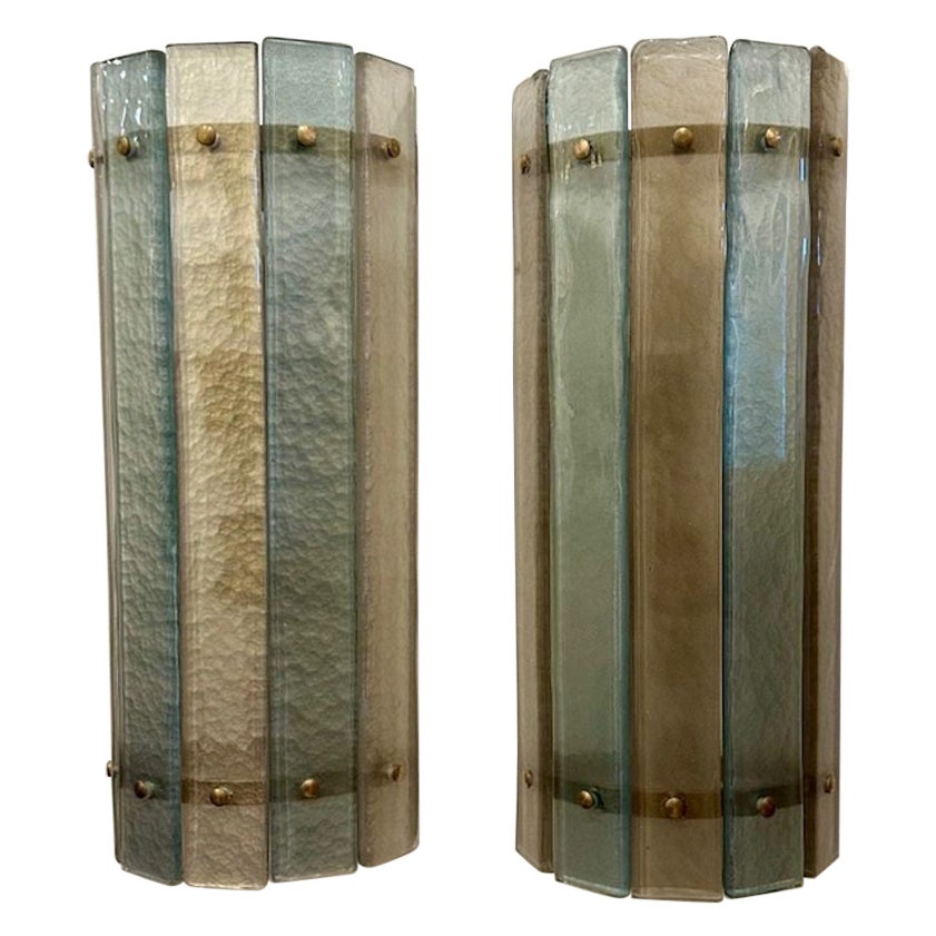 Pair of Modern 2 Tone Murano Glass Sconces For Sale
