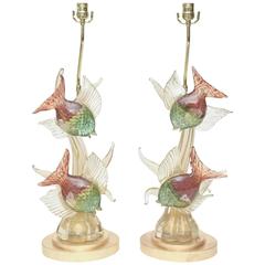 Pair of Rare Italian Murano Barovier e Toso Glass Lamps 5