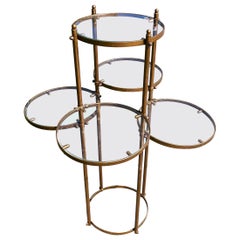 Vintage Mid Century Hollywood Regency Gold Metal Display Stand Round Glass Tier Shelves